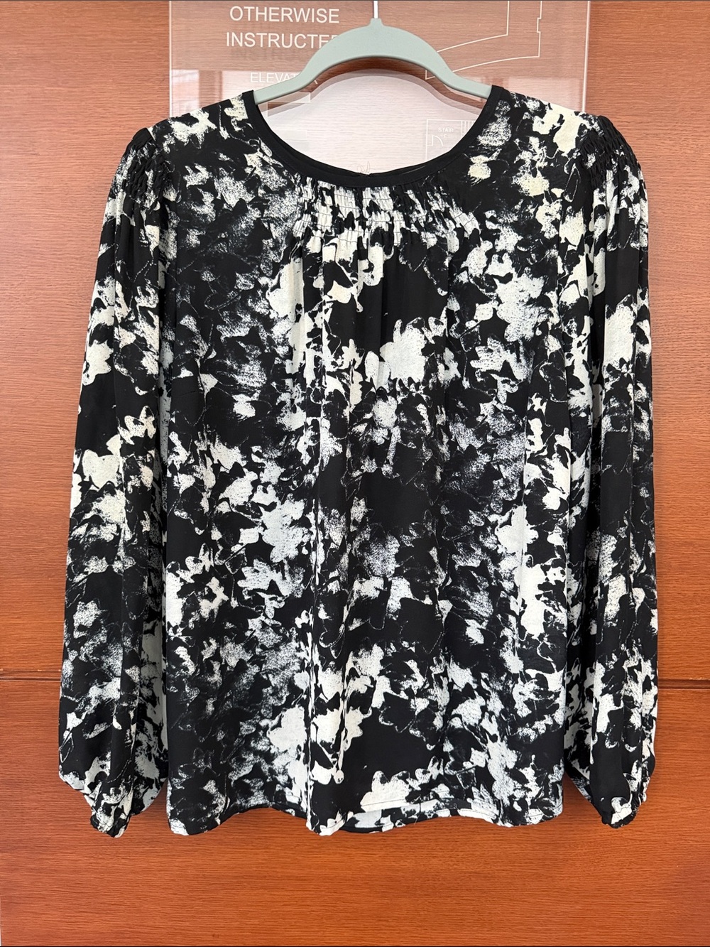 Vince Camuto- Black & White Printed Long-Sleeve Women’s Top